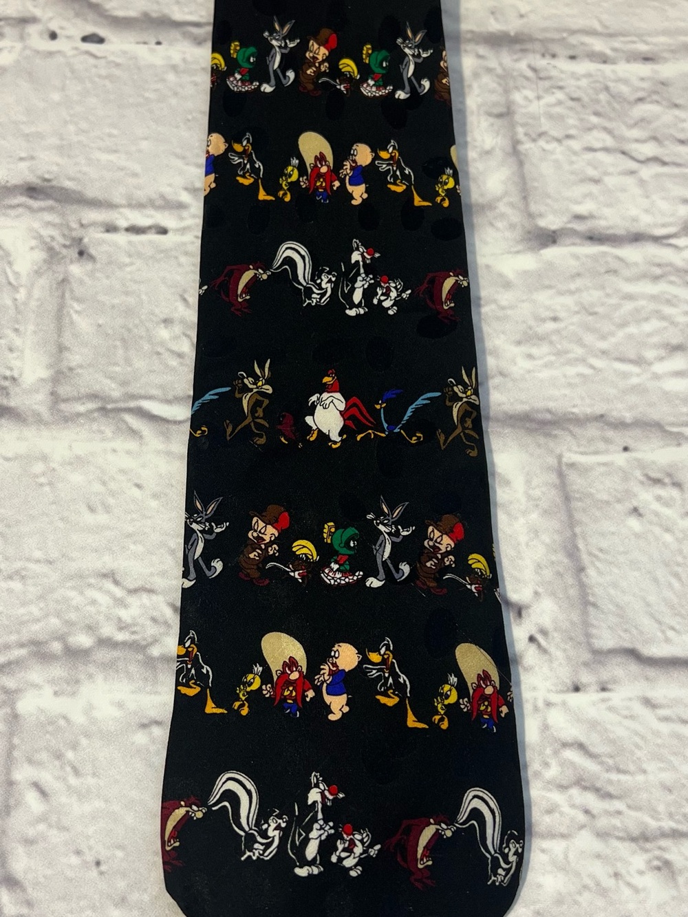 Vintage 100% Silk Looney Tunes Character Pattern Black Tie